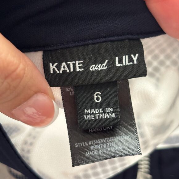 Kate and Lily Sleeveless Dress Double Zip Front Career Navy White Size 6 E173 - Picture 8 of 10